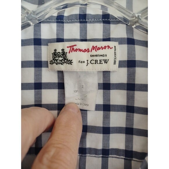J. Crew x Thomas Mason navy gingham shirt womens 2 classic preppy buttonup flaw - Picture 2 of 9